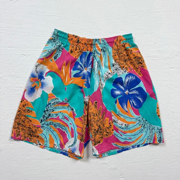 Vintage 90s Trade Winds Tropical Floral Cotton Shorts, Size Small - Picture 1 of 8